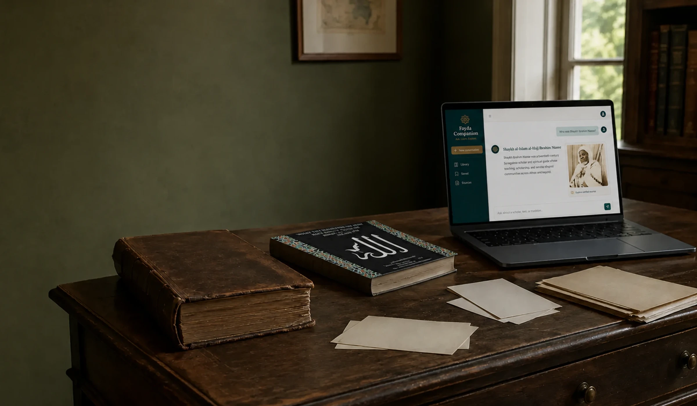 Fayda Companion interface showing a study conversation grounded in the Fayda Digital library